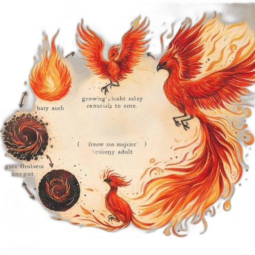 dragon, concept art, fantasy art, fire, illustrated, life, cycle, phoenix transparent PNG cut-out