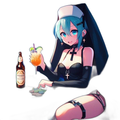 bottle, robot, dress, food, anime, cyberpunk, concept art, vaporwave transparent PNG cut-out