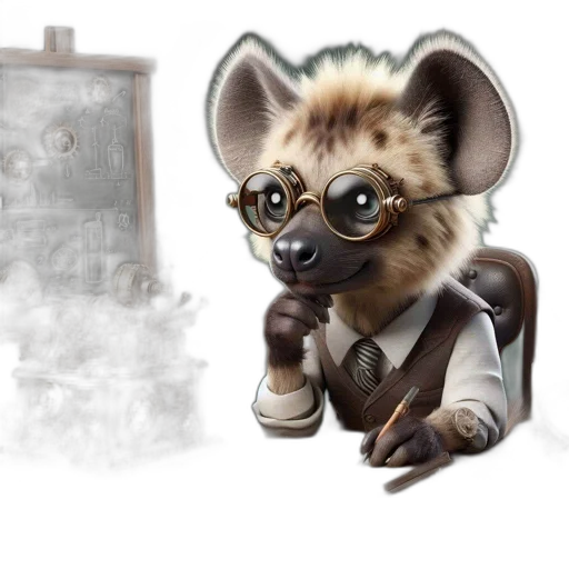 staff, animal, concept art, fantasy art, photorealistic, 3d render, steampunk-inspired, hyena-like transparent PNG cut-out