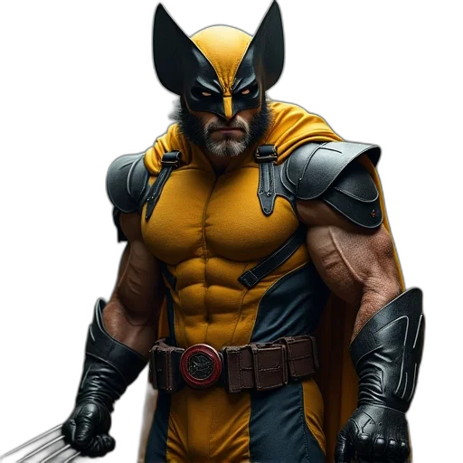 comic book art, concept art, 3d render, fantasy art, golden, wolverine, costume, superhero transparent PNG cut-out