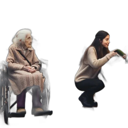shoes, concept art, 3d render, pixel art, photorealistic, elderly, woman, wheelchair transparent PNG cut-out