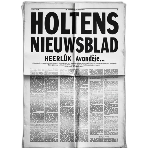 black, white, newspaper, page, headline, reads, holtens, nieuwsblad transparent PNG cut-out