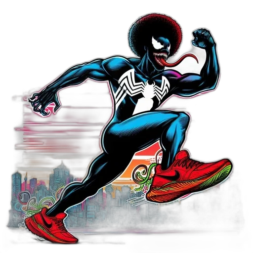 comic book art, concept art, cartoon, 3d render, animated, venom-like, character, leaps transparent PNG cut-out