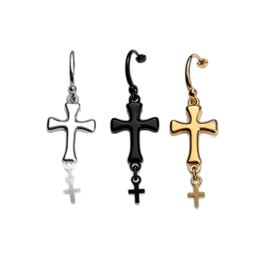 jewelry, dark, set, three, earrings, cross, design, each transparent PNG cut-out