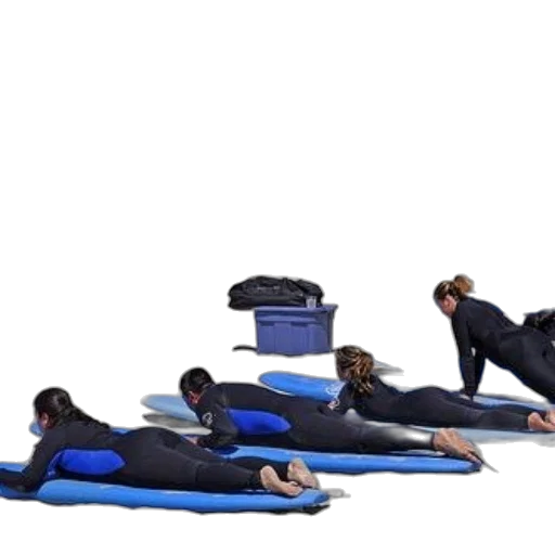 group, people, wetsuits, lying, surfboards, beach, colorful, umbrellas transparent PNG cut-out