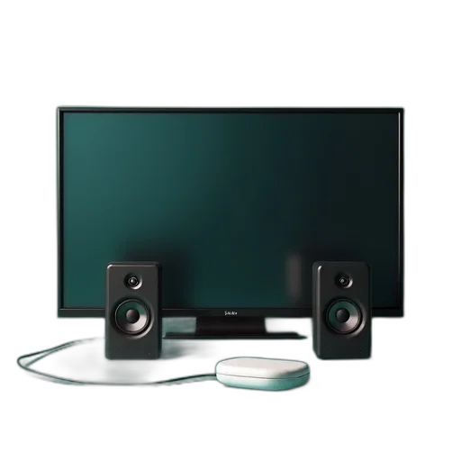 3d render, green, pair, black, speakers, flat, screen, small transparent PNG cut-out