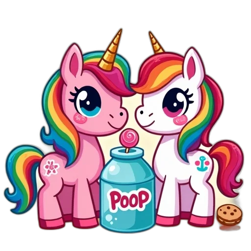 pixel art, concept art, cartoon, colorful, illustration, two, horses, rainbow transparent PNG cut-out
