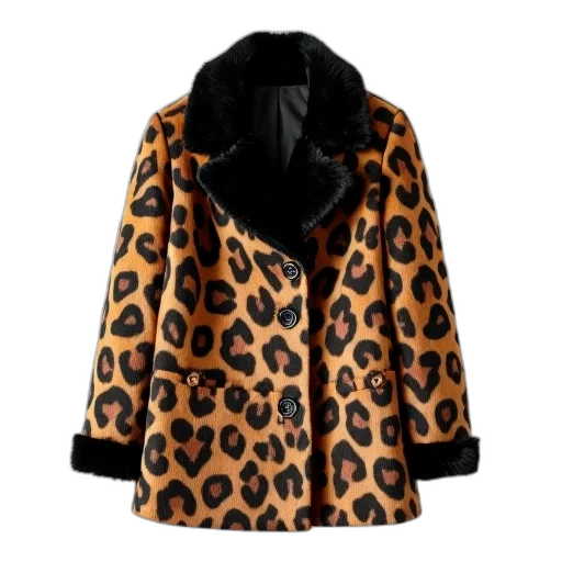 jacket, cropped, image, leopard, print, coat, black, collar transparent PNG cut-out