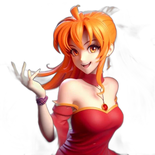 dress, staff, crown, anime, pixel art, fantasy art, 3d render, red transparent PNG cut-out