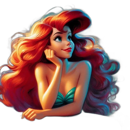 hair, crown, cartoon, fantasy art, concept art, photorealistic, underwater, ariel transparent PNG cut-out