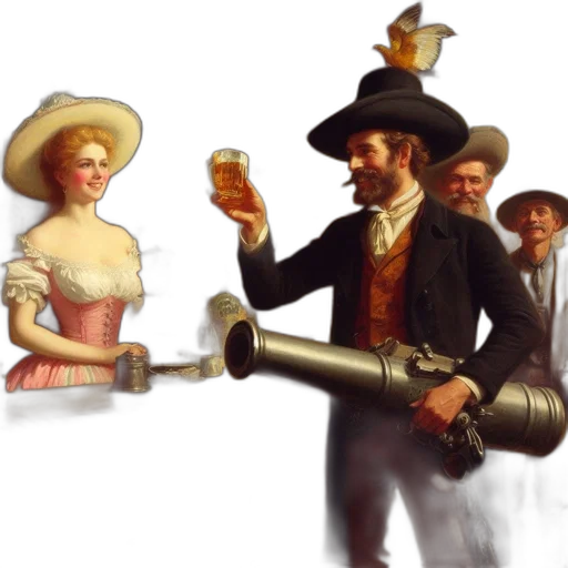 weapon, staff, hat, bottle, concept art, oil painting, 3d render, photorealistic transparent PNG cut-out