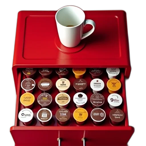 red, coffee, machine, white, mug, top, placed, tray transparent PNG cut-out