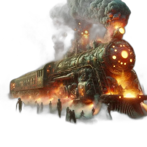 weapon, concept art, fantasy art, photorealistic, 3d render, fire, fog, industrial transparent PNG cut-out