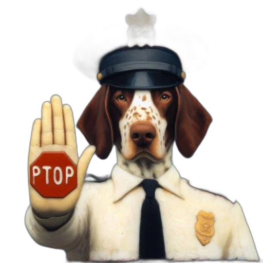 staff, anthropomorphized, dog, wearing, police, uniform, cap, flashes transparent PNG cut-out