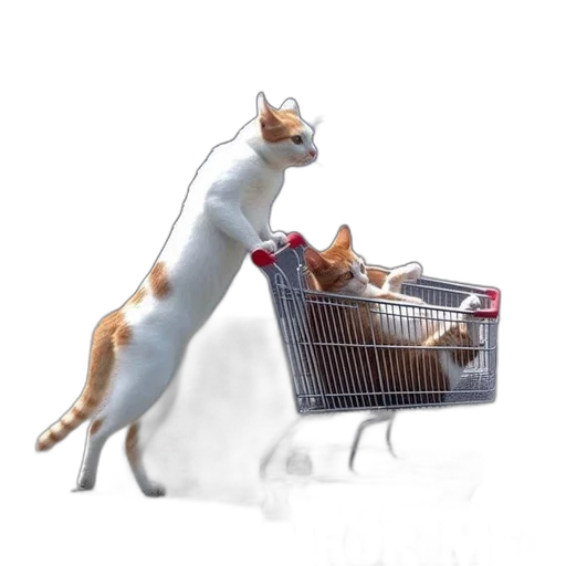 photorealistic, concept art, 3d render, two, cats, humorously, interact, one transparent PNG cut-out