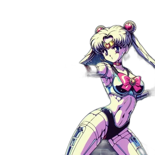 robot, weapon, vaporwave, anime, cyberpunk, concept art, neon lights, outer space transparent PNG cut-out