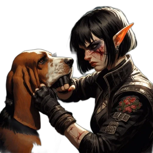 animal, weapon, concept art, comic book art, cyberpunk, fantasy art, character, elf-like transparent PNG cut-out