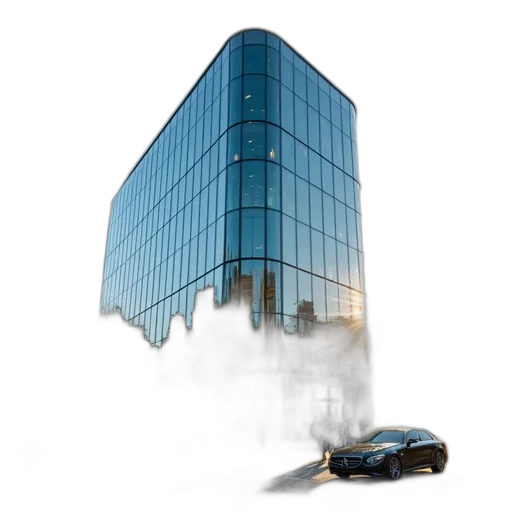 building, car, concept art, photorealistic, 3d render, fog, city street, modern transparent PNG cut-out