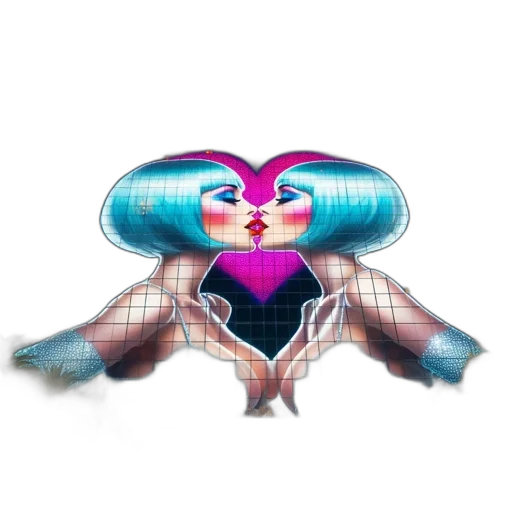 creature, robot, hair, mask, vaporwave, concept art, pixel art, 3d render transparent PNG cut-out