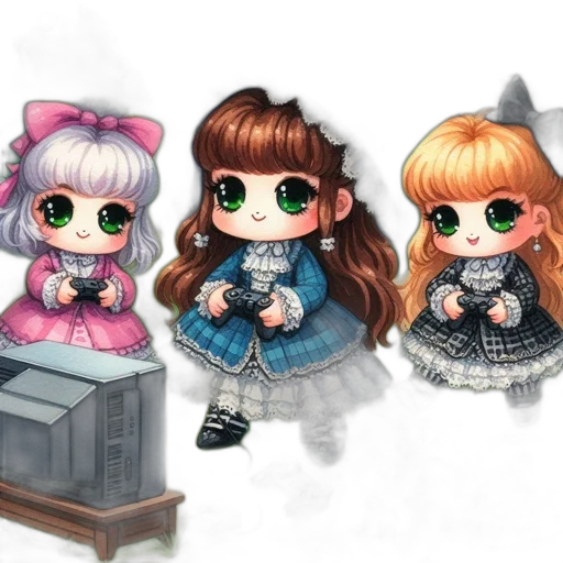 pixel art, anime, concept art, 3d render, three, cartoon, characters, wear transparent PNG cut-out
