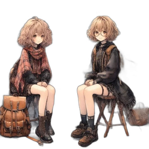 jacket, dress, mask, hair, concept art, pixel art, fantasy art, watercolor transparent PNG cut-out