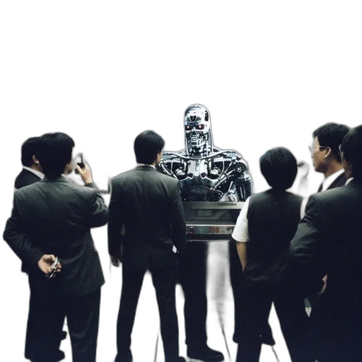robot, concept art, 3d render, inside, well-lit, elevator, several, men transparent PNG cut-out
