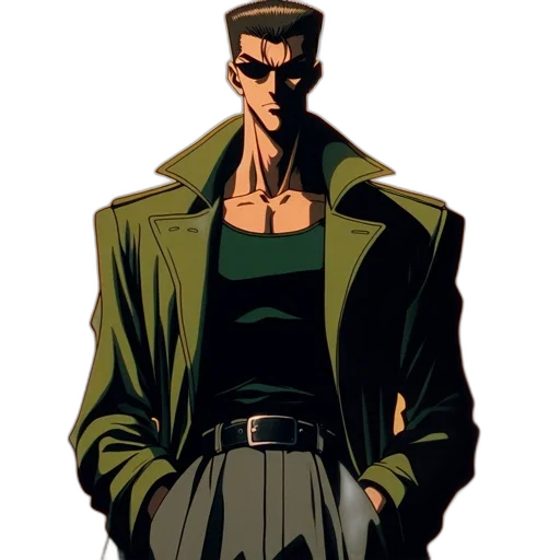 jacket, comic book art, concept art, cyberpunk, cartoon, green, earth tones, intense transparent PNG cut-out