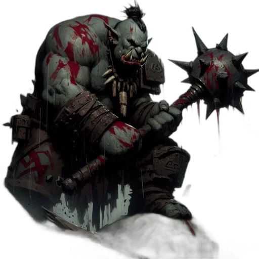 creature, staff, concept art, fantasy art, comic book art, pixel art, dark, orc-like transparent PNG cut-out