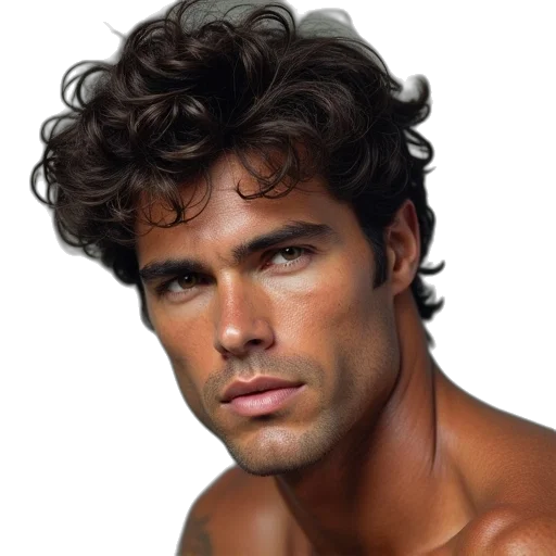 hair, face, animal, photorealistic, oil painting, young, steve, reeves transparent PNG cut-out