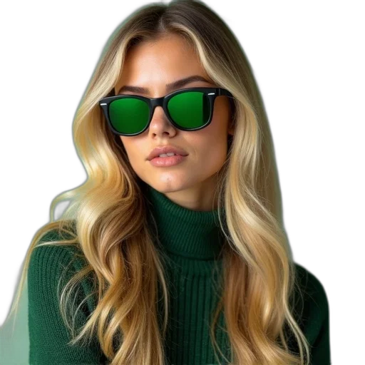 jacket, face, mask, hair, 3d render, photorealistic, green, neon transparent PNG cut-out