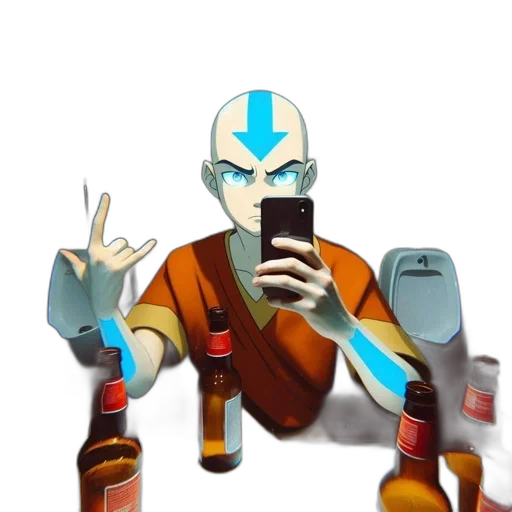 robot, jacket, bottle, face, concept art, vaporwave, cyberpunk, cartoon transparent PNG cut-out