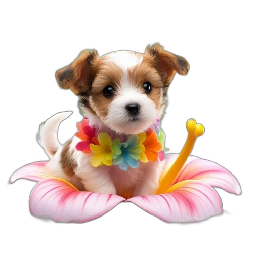 animal, flower, staff, creature, photorealistic, small, fluffy-white, puppy transparent PNG cut-out