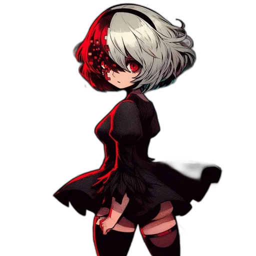 dress, staff, mask, hair, pixel art, concept art, anime, fantasy art transparent PNG cut-out
