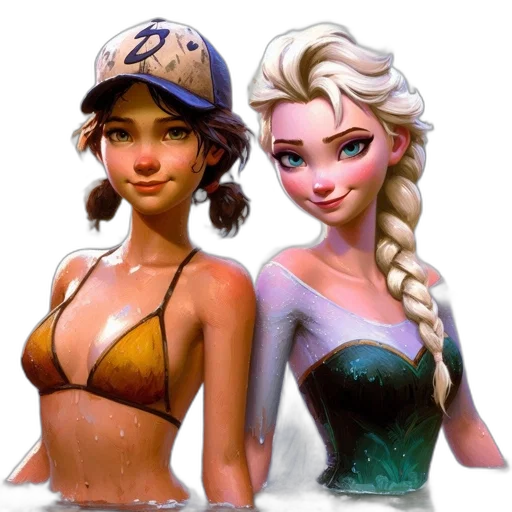 concept art, fantasy art, 3d render, photorealistic, underwater, snow, two, female transparent PNG cut-out