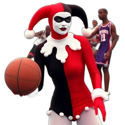 3d render, concept art, person, dressed, harley, quinn, wearing, red transparent PNG cut-out