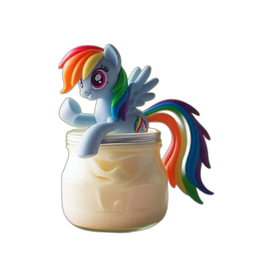 food, 3d render, anthropomorphic, rainbow, pony, toy, stands, jar transparent PNG cut-out