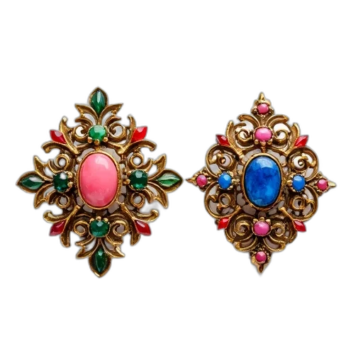 jewelry, crown, two, ornate, colorful, brooches, intricate, designs transparent PNG cut-out