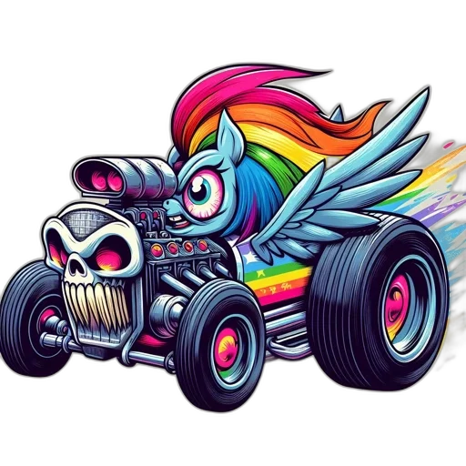 car, dragon, concept art, pixel art, cartoon, fantasy art, anthropomorphic, rainbow-tailed transparent PNG cut-out