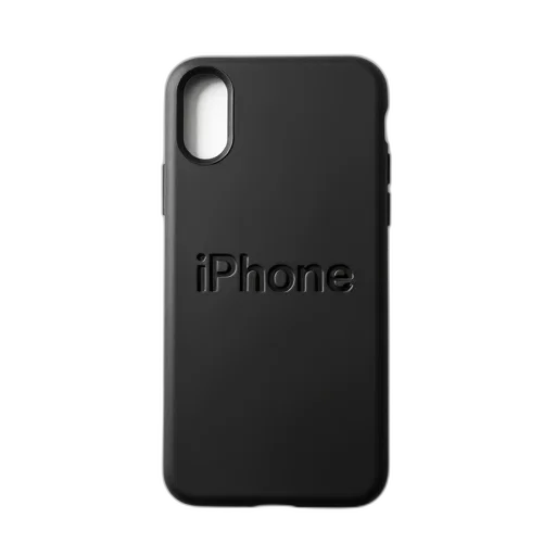 3d render, black, smartphone, case, word, iphone, embossed, displayed transparent PNG cut-out