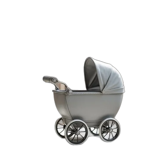 3d render, photorealistic, nursery, features, person, toy, carriage, gray transparent PNG cut-out