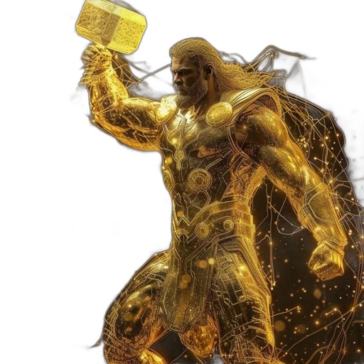 weapon, concept art, comic book art, 3d render, fantasy art, golden, glowing, humanoid transparent PNG cut-out
