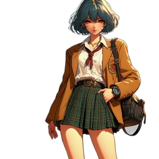 jacket, dress, staff, umbrella, concept art, pixel art, anime, 3d render transparent PNG cut-out