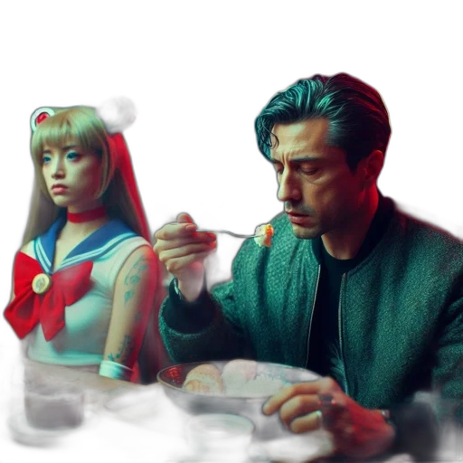 food, mask, face, jacket, vaporwave, concept art, comic book art, cyberpunk transparent PNG cut-out