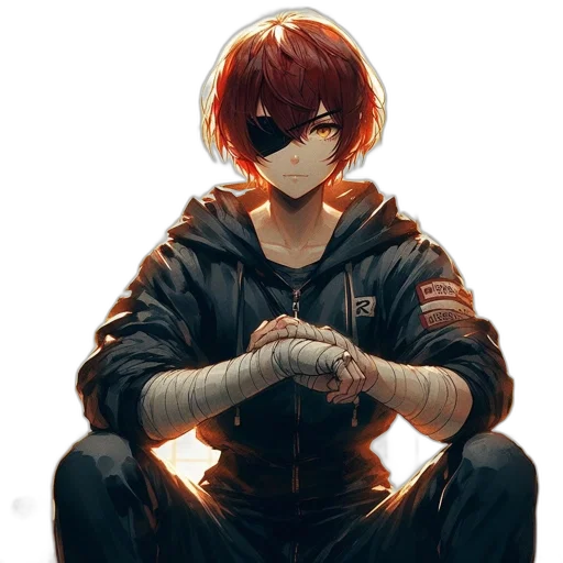 jacket, mask, staff, weapon, anime, concept art, cyberpunk, pixel art transparent PNG cut-out