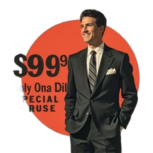 staff, vintage, advertisement, dillard, featuring, man, suit, tie transparent PNG cut-out