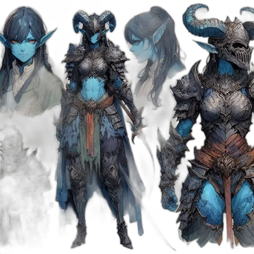 concept art, fantasy art, comic book art, blue, dark, monochrome, pastel, collection transparent PNG cut-out