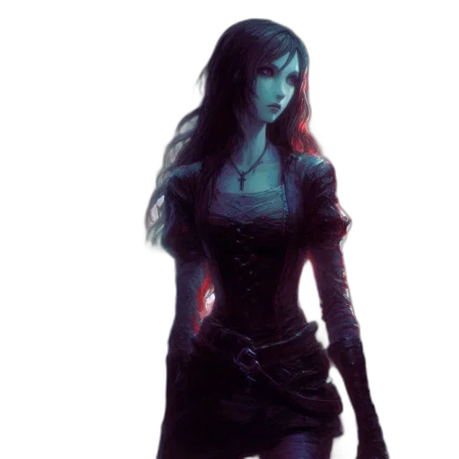 dress, staff, concept art, fantasy art, pixel art, comic book art, dark, blue transparent PNG cut-out