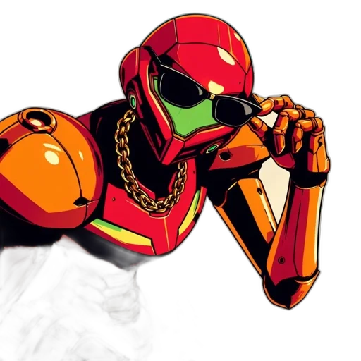robot, jacket, concept art, comic book art, pixel art, anime, red, green transparent PNG cut-out