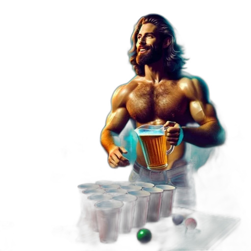 food, pixel art, concept art, photorealistic, 3d render, shirtless, man, smiles transparent PNG cut-out