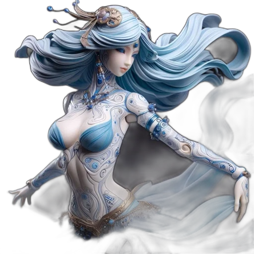 fantasy art, concept art, comic book art, photorealistic, underwater, blue, pastel, intricately transparent PNG cut-out